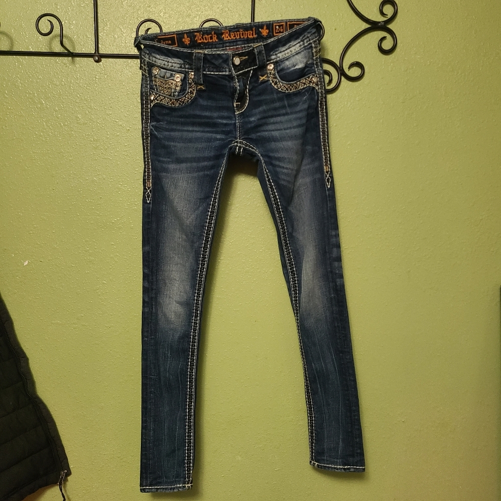 Rock Revival Womens Jeans Jena Size 24 Skinny Bedazzled, Stiched